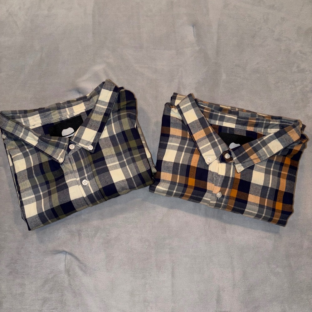Winston Mens 5XLT Plaid Flannel Button Down Shirt‎ Bundle 2PK Cotton Navy Green